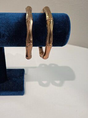 Vintage Retro Gold Bangles (2)  Bamboo Design 2.5” Inside Diameter